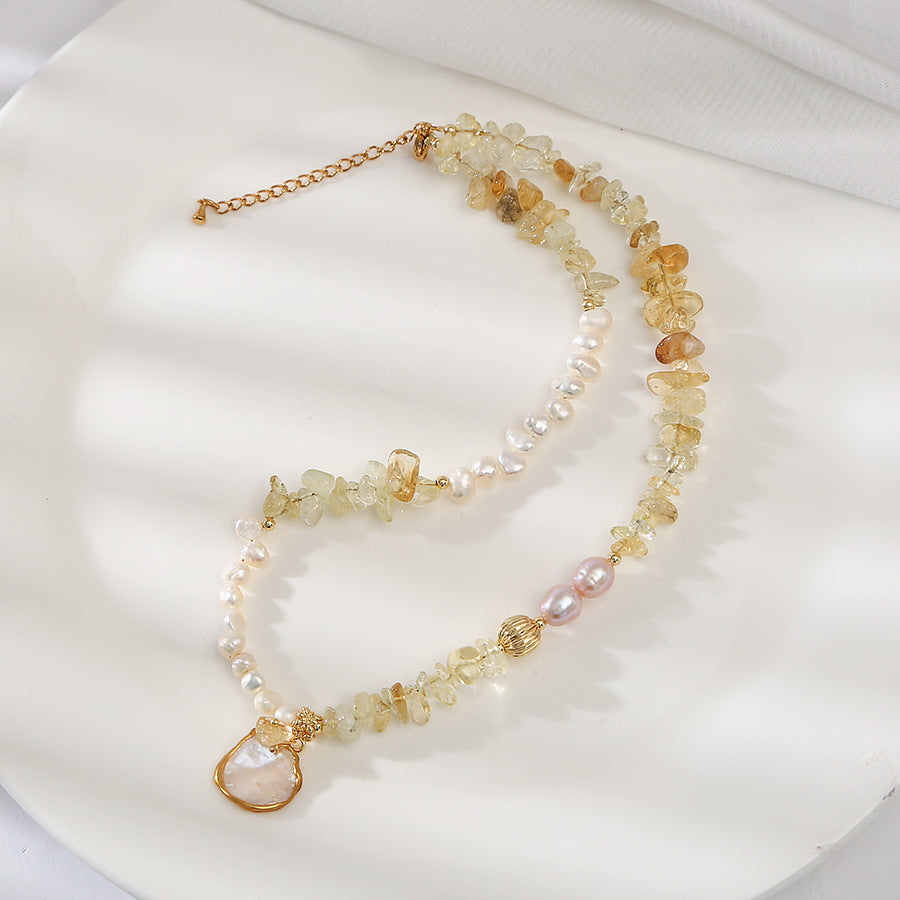 Citrine Hand Stroked Pearl Necklace