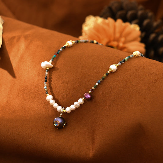 Zircon inlaid natural pearl necklace