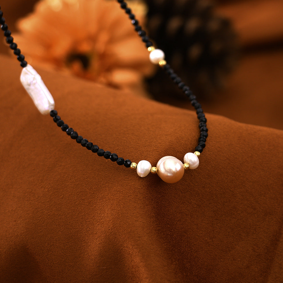 Rectangular Baroque Black Spinel Pearl Necklace