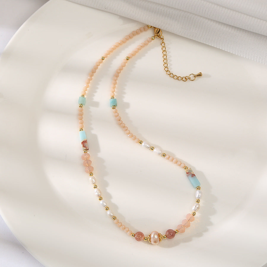 Zircon crystal natural pearl necklace